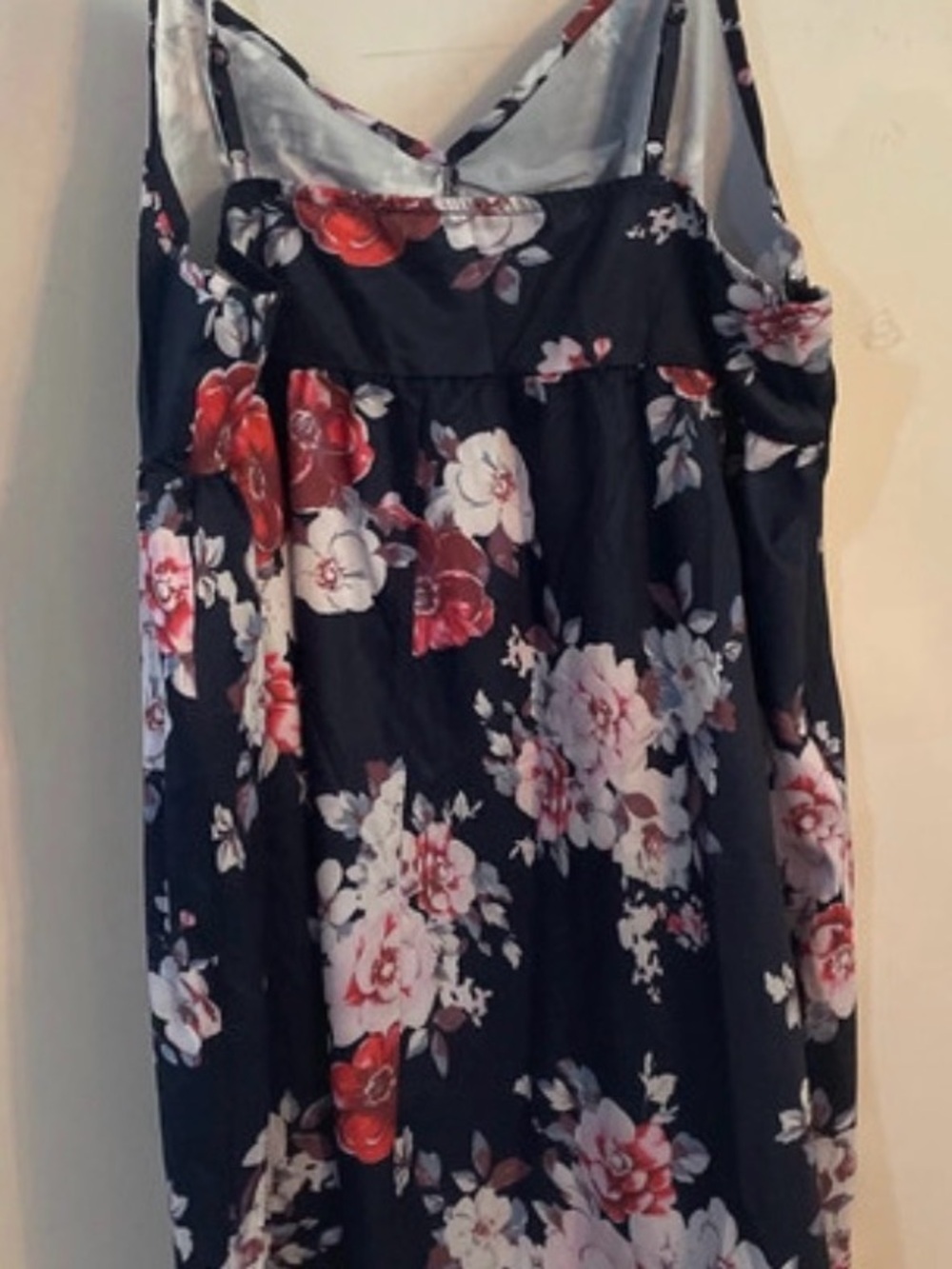 Floral Spaghetti Strap A-Line Dress in Black and Pink - Picture 8 of 10